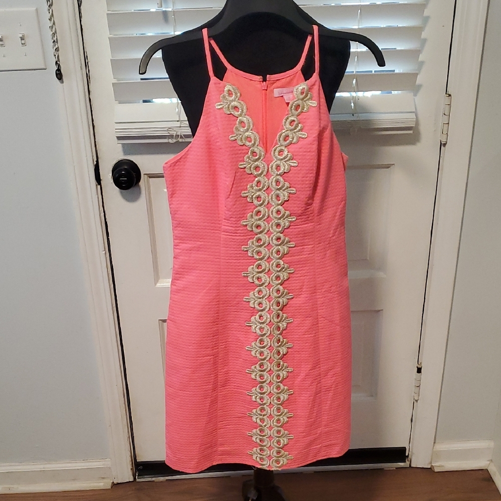 Lilly Pulitzer Pink Dress with Gold Embroidery
